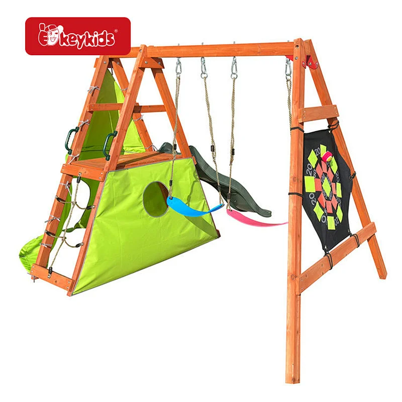 Outdoor Playground Wooden Playsets Swing Set with Climbing Ladder W01D279